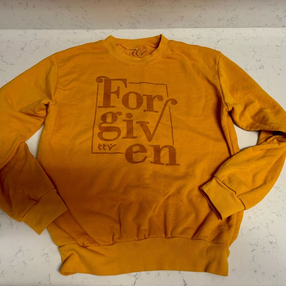 Hanes Men's Mustard Yellow 'Forgiven' Graphic Crewneck Sweatshirt